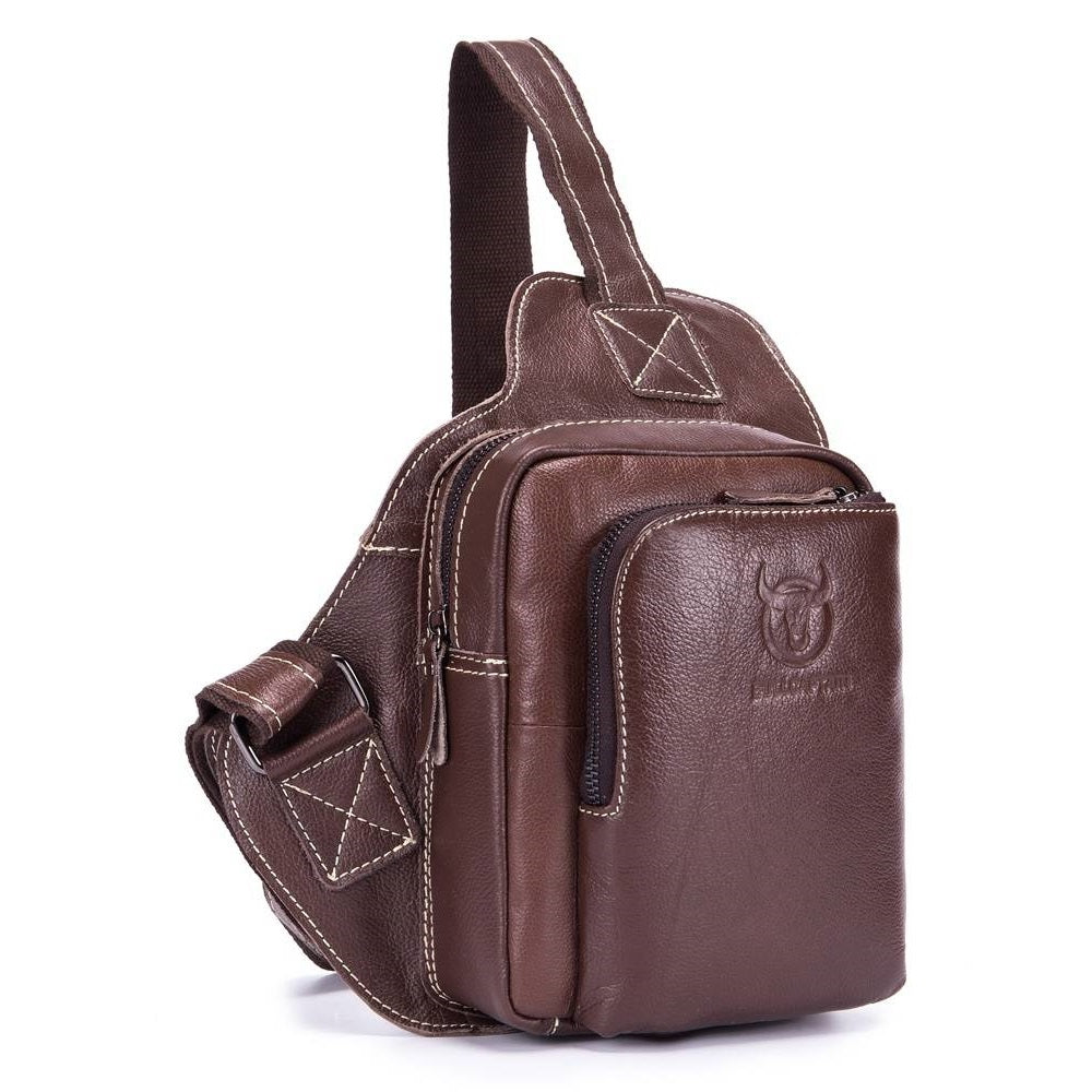 Unisex Full Grain Leather Sling Bag Mens Genuine Leather Chest Bag