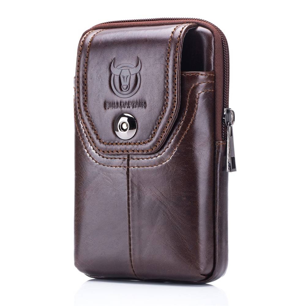 Men Genuine Leather Phone Pouch Belt Bag Waist Belt Wallet Pouch