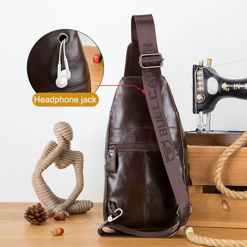 Bullcaptain Anti-Theft Sling Bag Travel Crossbody Shoulder Bag Genuine Leather Slim Multipurpose Outdoor Chest Bag XB-125