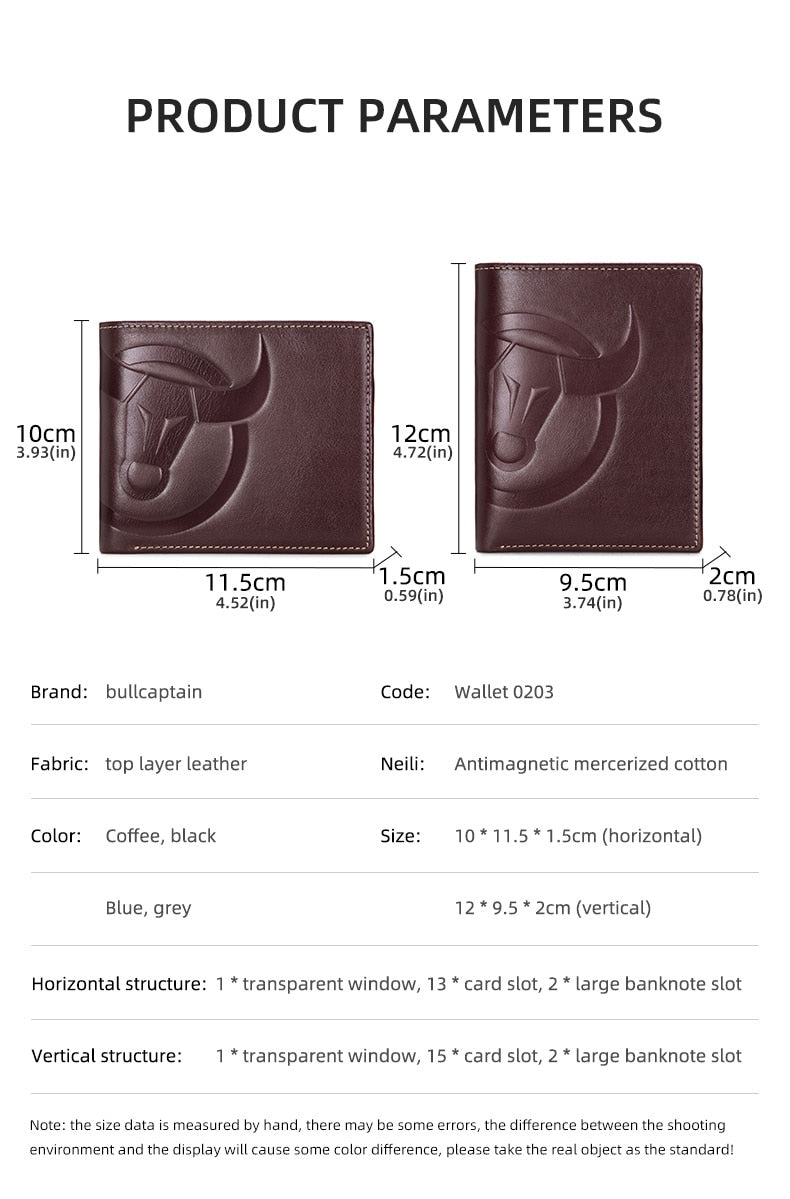 BULLCAPTAIN Logo Man Wallet Genuine Leather High Quality RFID Wallet Coin Purse