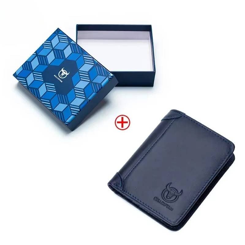 BULLCAPTAIN Leather Trifold Mens RFID Wallet With 2 ID Window