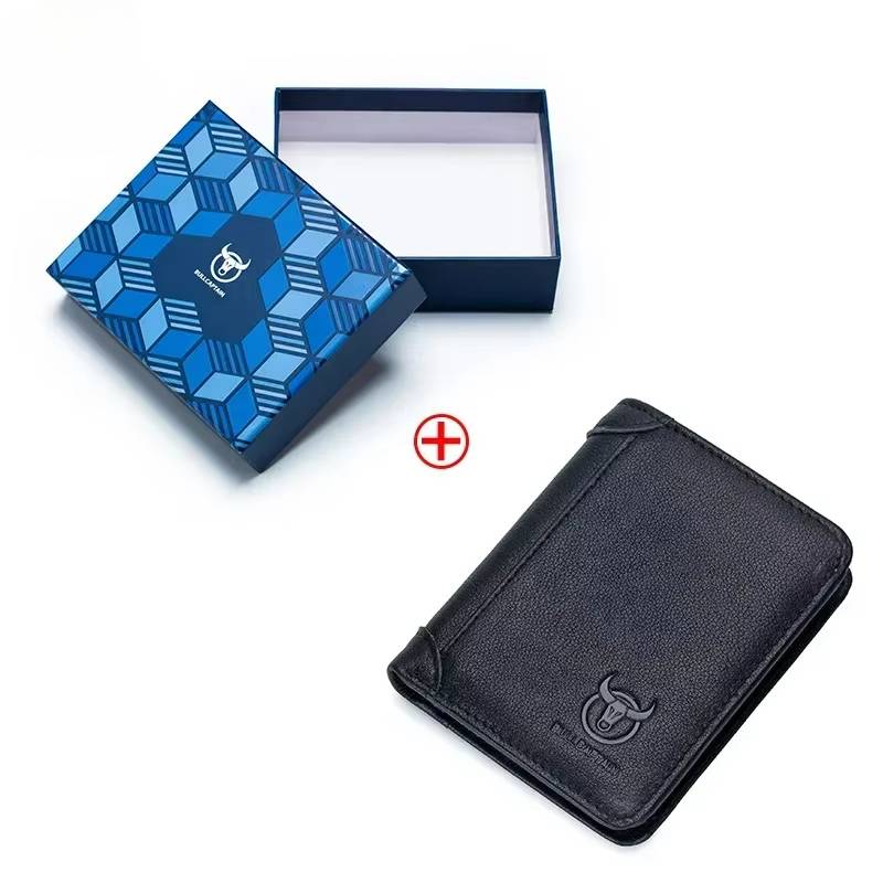 BULLCAPTAIN Leather Trifold Mens RFID Wallet With 2 ID Window