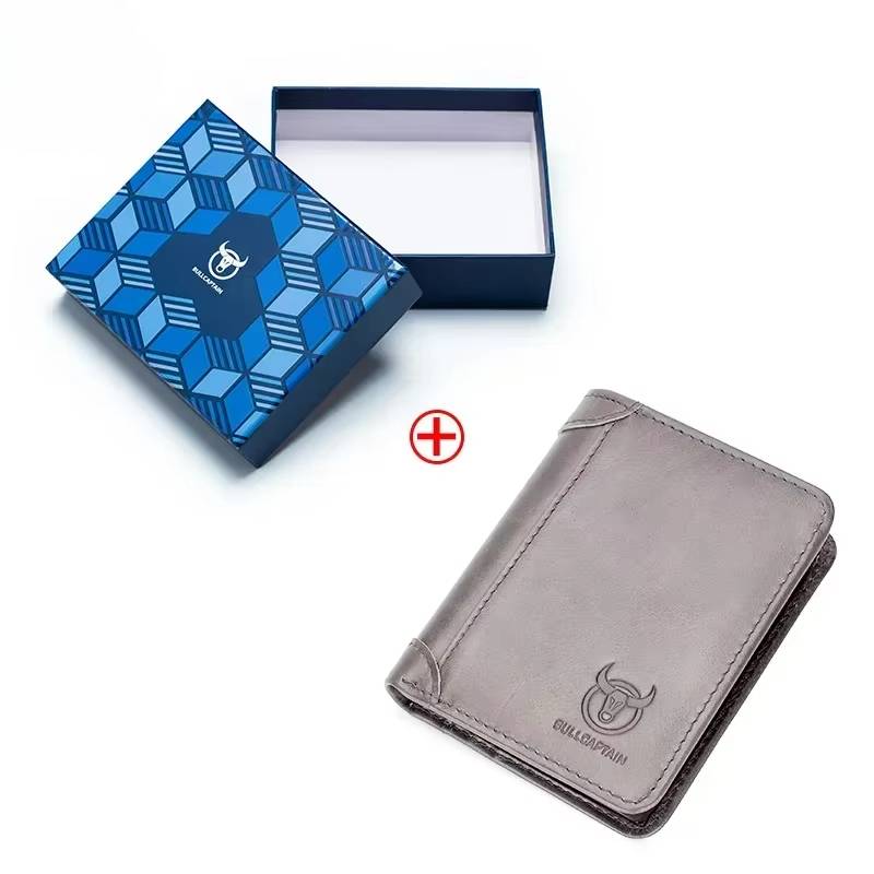 BULLCAPTAIN Leather Trifold Mens RFID Wallet With 2 ID Window