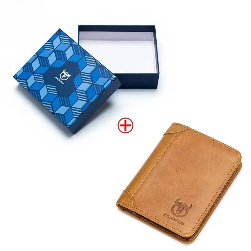 BULLCAPTAIN Leather Trifold Mens RFID Wallet With 2 ID Window