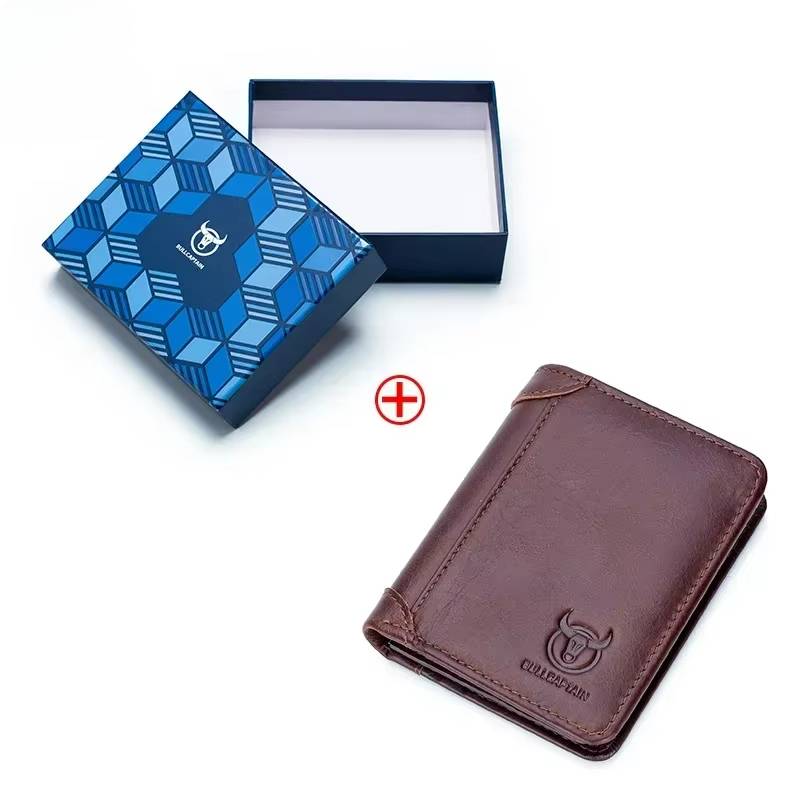 BULLCAPTAIN Leather Trifold Mens RFID Wallet With 2 ID Window