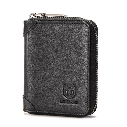 BULLCAPTAIN Genuine Leather Accordion Card Holder Men Zipper Wallet