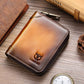 BULLCAPTAIN Genuine Leather Accordion Card Holder Men Zipper Wallet