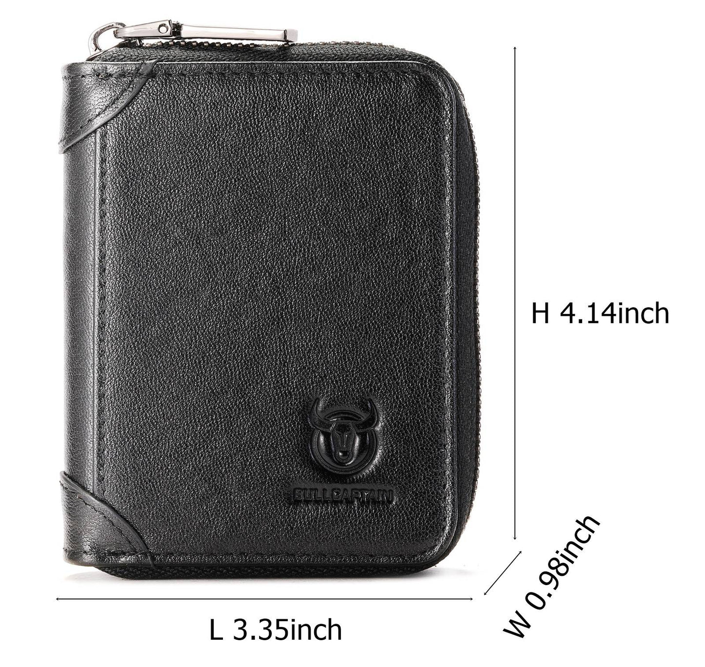 BULLCAPTAIN Genuine Leather Accordion Card Holder Men Zipper Wallet