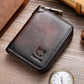 BULLCAPTAIN Genuine Leather Accordion Card Holder Men Zipper Wallet