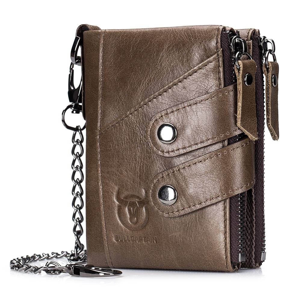 BULLCAPTAIN Leather Wallets for Men RFID Blocking Zipper Bifold Purse