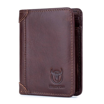 BULLCAPTAIN Leather Trifold Mens RFID Wallet With 2 ID Window