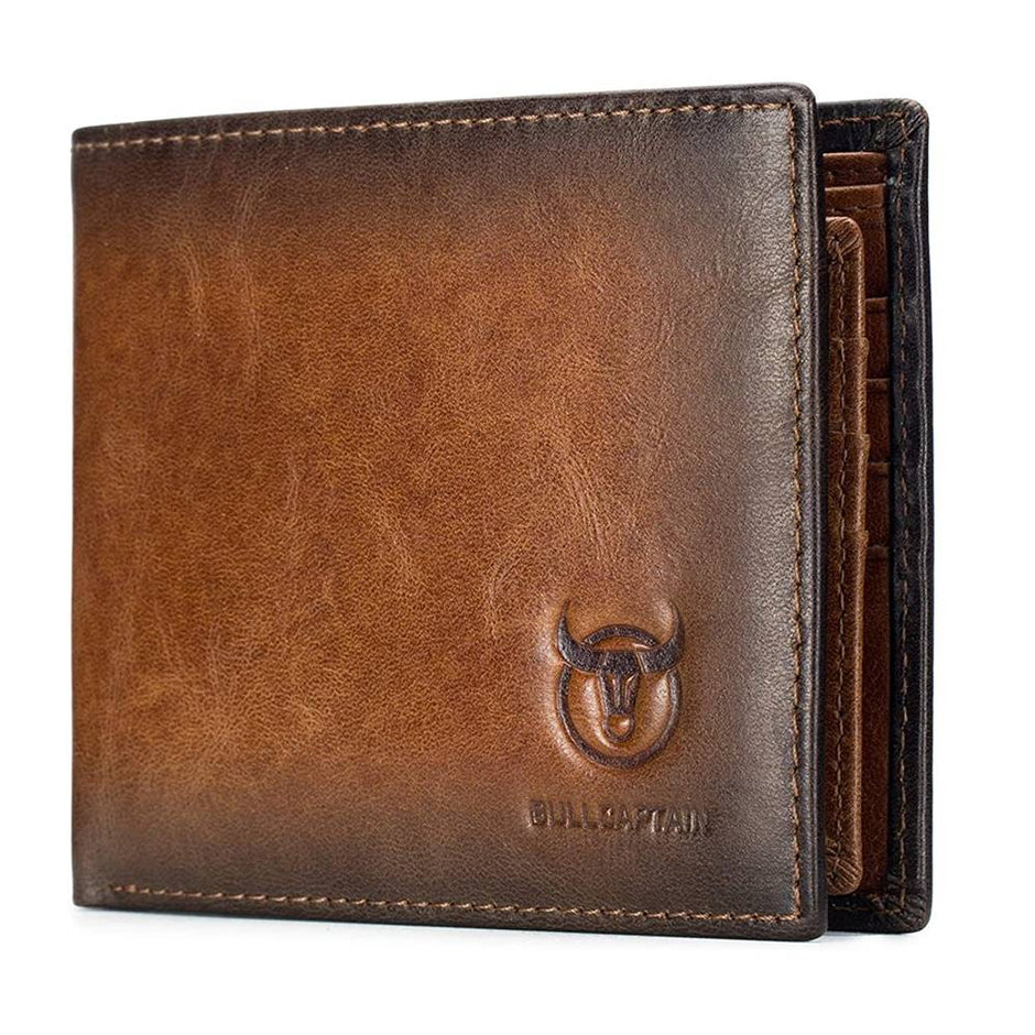 BULLCAPTAIN RFID Wallets for Men Slim Bifold Genuine Leather Wallet