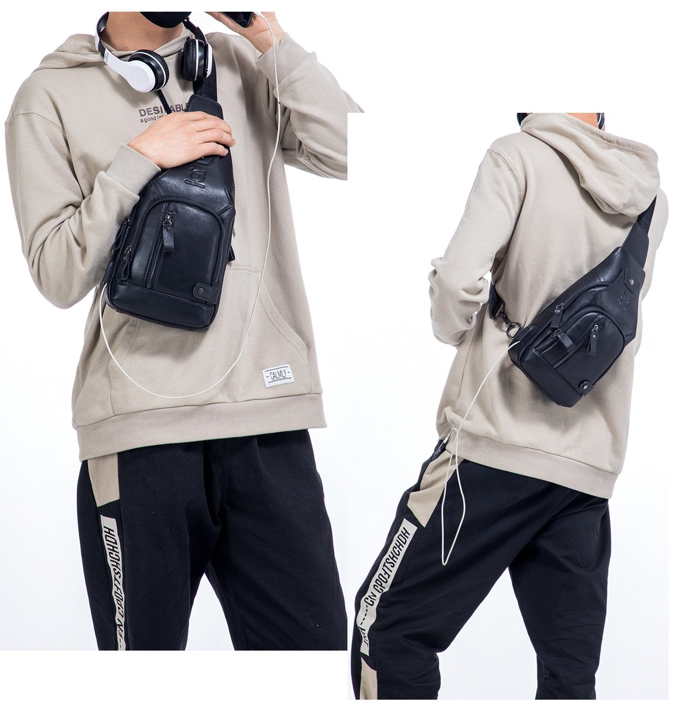 BULLCAPTAIN Men Sling Crossbody Bag with USB Charging Port Genuine Leather  Shoulder Chest Bag Travel Hiking Backpack - brown - Small - ShopStyle
