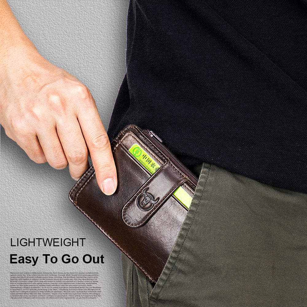 BULLCAPTAIN Men Leather Wallet RFID Blocking Bifold Wallets Multi Credit  Card Holder