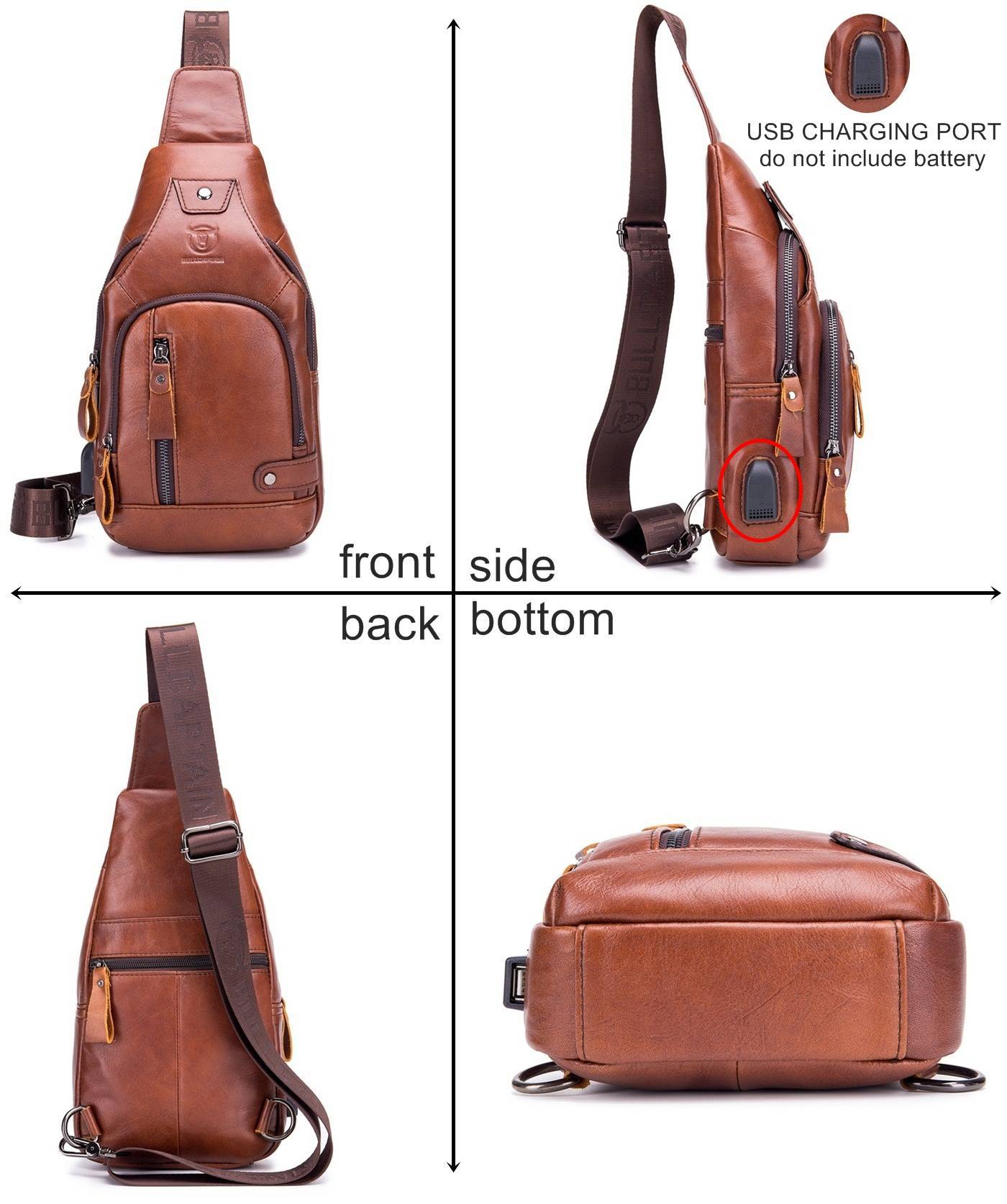 BULLCAPTAIN Crossbody Bag Leather Chest Bag for Men Sling Backpack