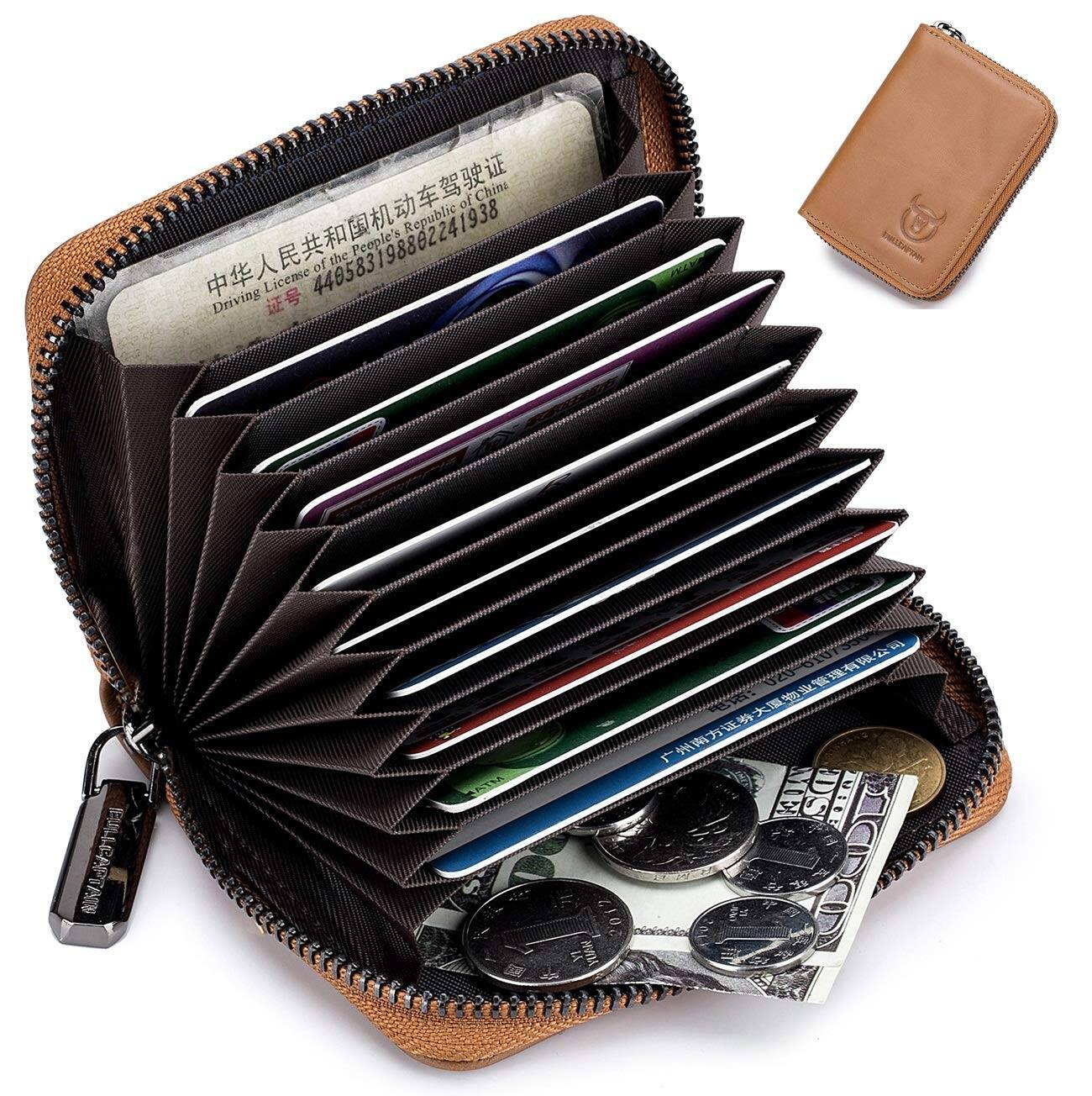 BULLCAPTAIN Genuine Leather Zipper Credit Card Holder ID And clutch  Designer Wallet High Quality High capacity Mens Wallet