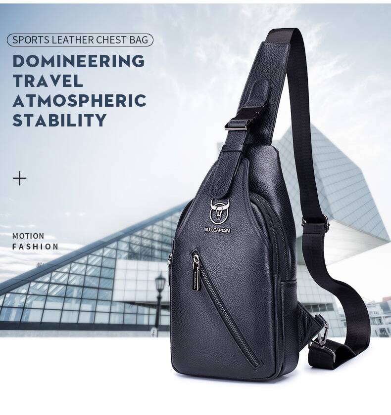 Bullcaptain Anti-Theft Sling Bag Travel Crossbody Shoulder Bag Genuine Leather Slim Multipurpose Outdoor Chest Bag XB-125