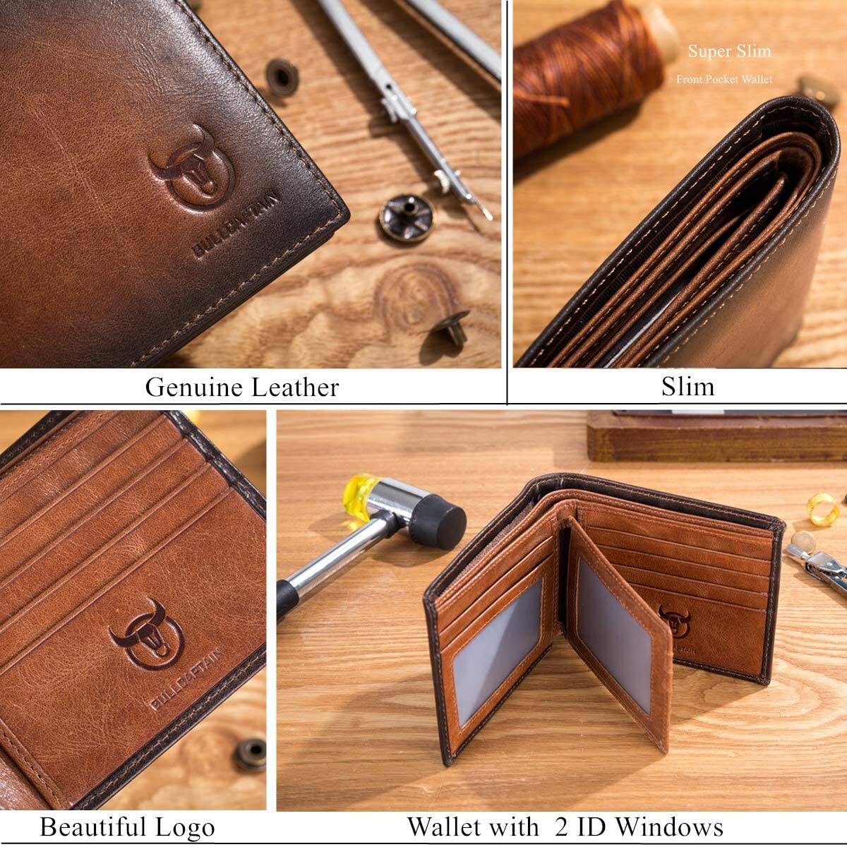 BULLCAPTAIN RFID Wallets for Men Slim Bifold Genuine Leather