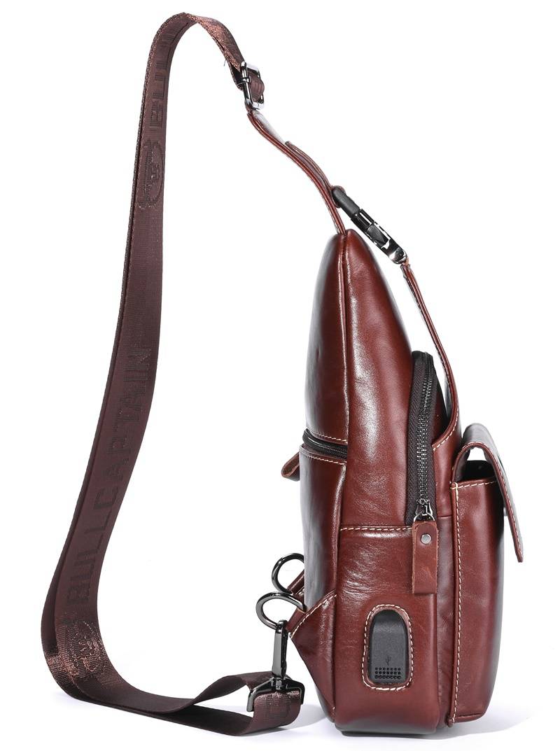 BULLCAPTAIN Men Sling Crossbody Bag with USB Charging Port Genuine Leather  Shoulder Chest Bag Travel Hiking Backpack - brown - Small - ShopStyle