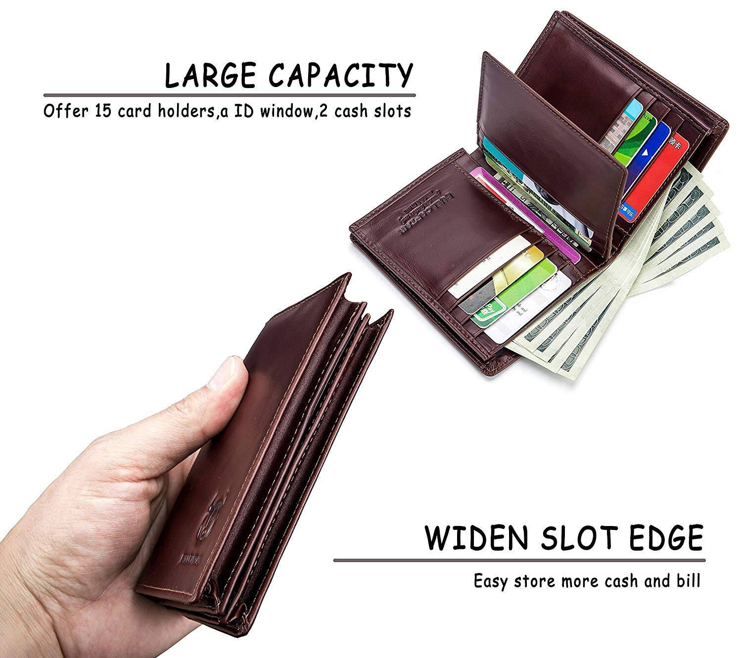 Men Leather Wallet RFID Blocking Bifold Wallets Multi Credit Card