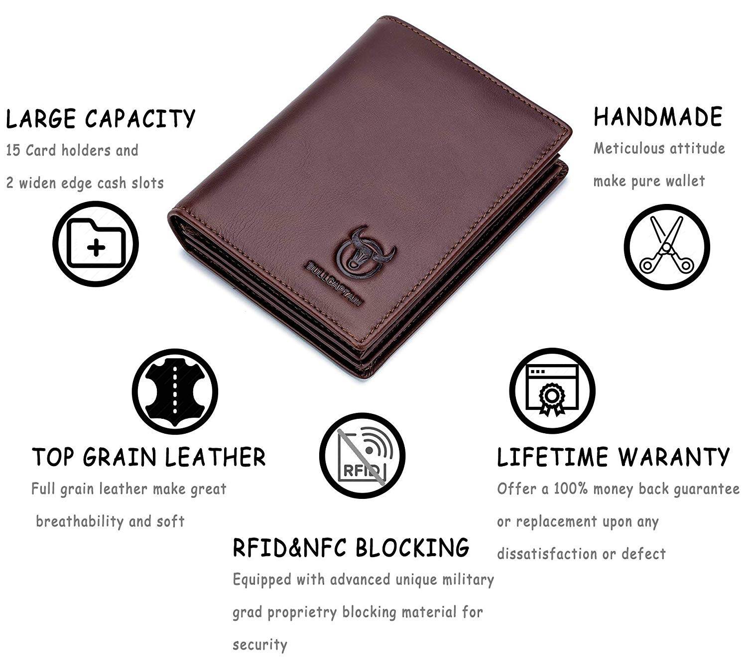 Hibate Men Leather Wallet RFID Blocking Men's Wallets Credit Card