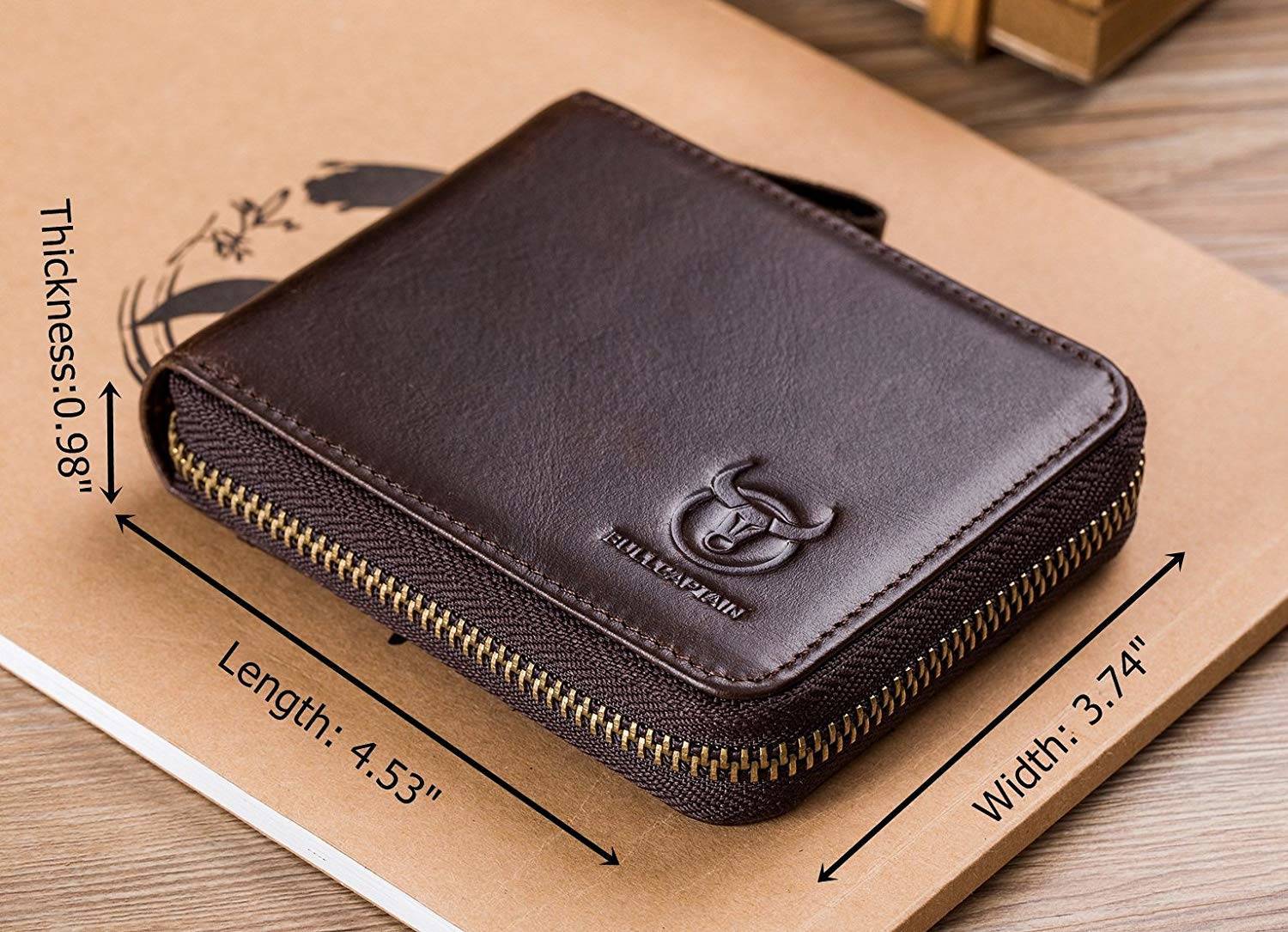 BULLCAPTAIN Leather Wallets for Men RFID Blocking Zipper Bifold